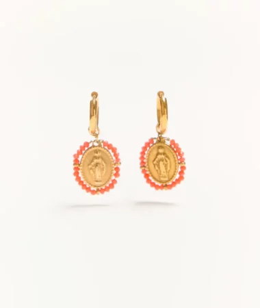 Boucles d'oreilles créoles Santa corail - Palas | Manoir Plume