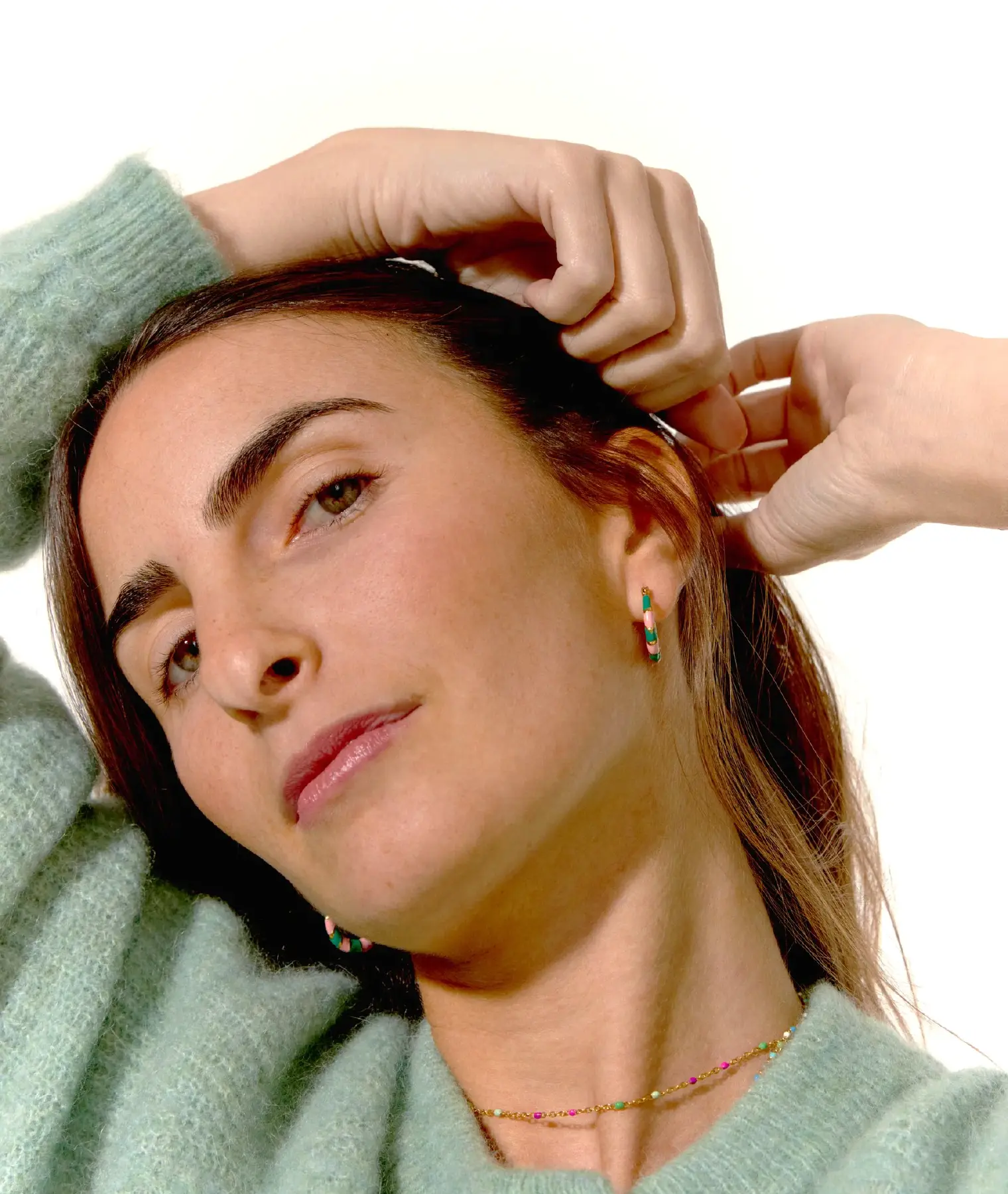 Boucles d'oreilles Twiggy vert et rose - Palas | Manoir Plume