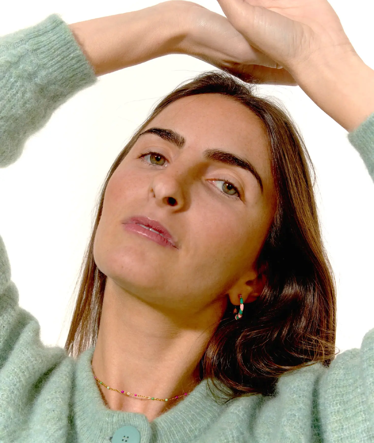 Boucles d'oreilles Twiggy vert et rose - Palas | Manoir Plume