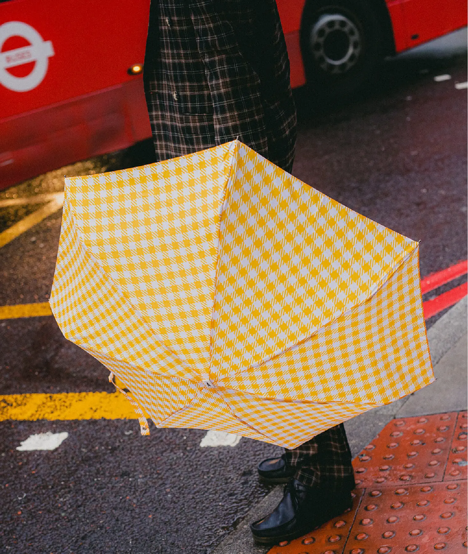 Mini parapluie micro & solide carreau vichy Hamond - jaune - Anatole | Manoir Plume