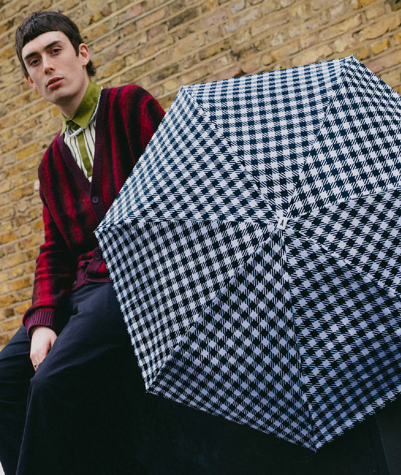 Mini parapluie micro & solide carreau vichy Kensington - noir - Anatole | Manoir Plume