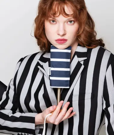 Mini parapluie micro & solide rayures blanches "marinière" Pablo - bleu marine | Manoir Plume