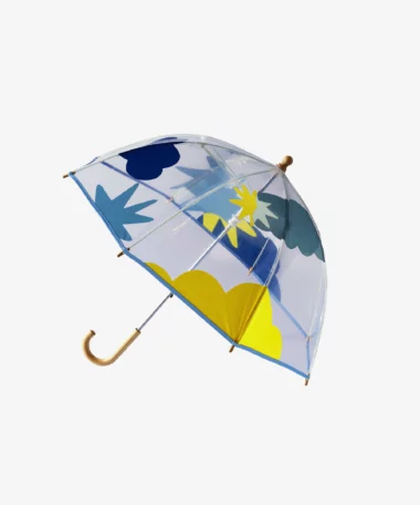Parapluie enfant transparent cloche nuages & étoiles Svalbard - bleu et jaune - Anatole | Manoir Plume