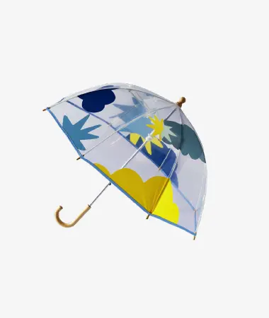 Parapluie enfant transparent cloche nuages & étoiles Svalbard - bleu et jaune - Anatole | Manoir Plume