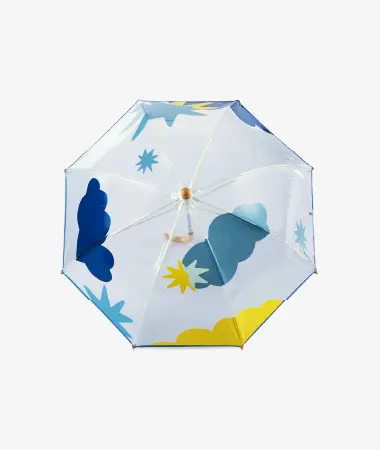 Parapluie enfant transparent cloche nuages & étoiles Svalbard - bleu et jaune - Anatole | Manoir Plume