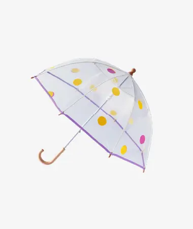 Parapluie enfant transparent cloche pois Valensole - jaune et lilas - Anatole | Manoir Plume