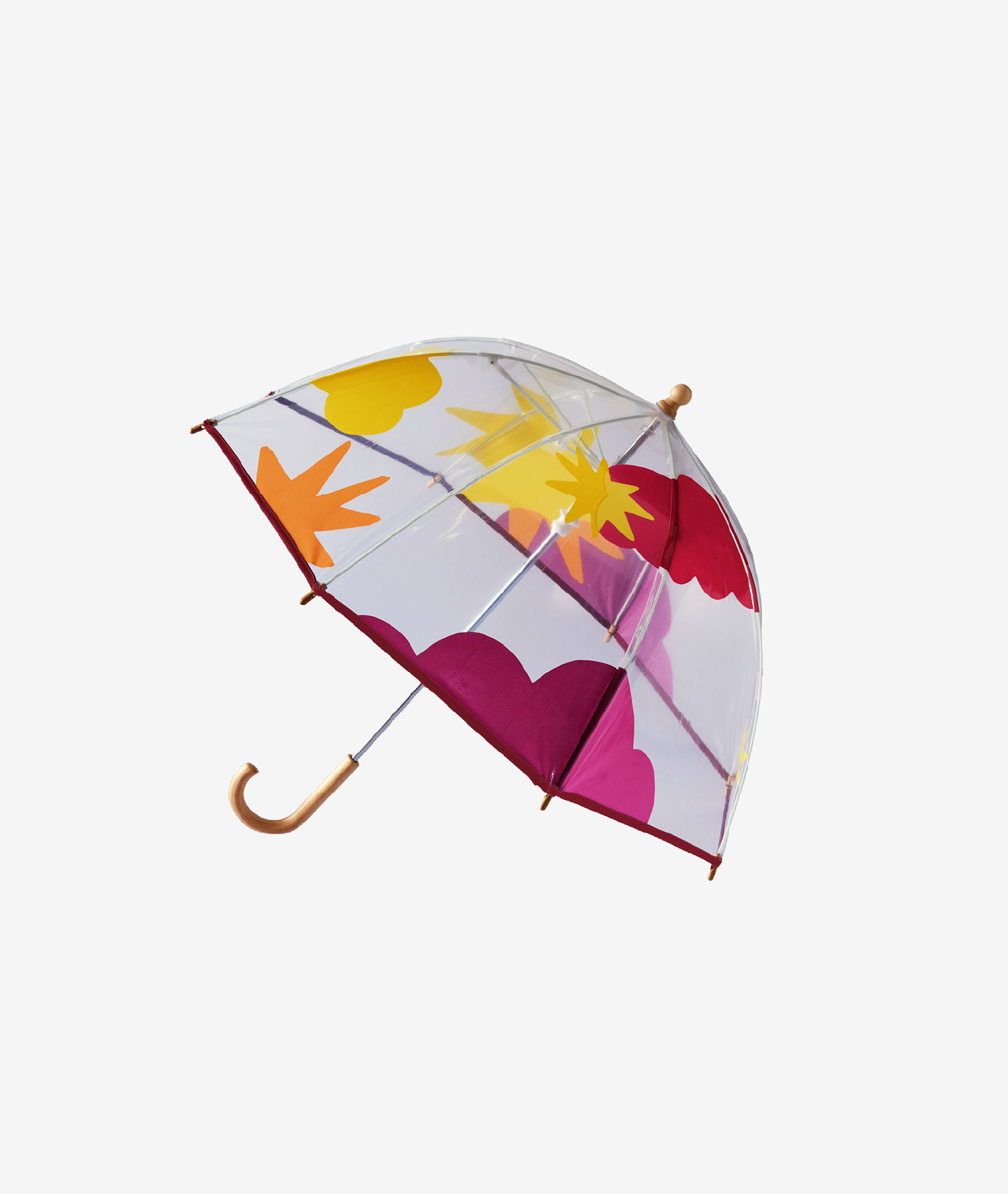 Parapluie enfant transparent cloche nuages & étoiles Maido - bordeaux et jaune - Anatole | Manoir Plume