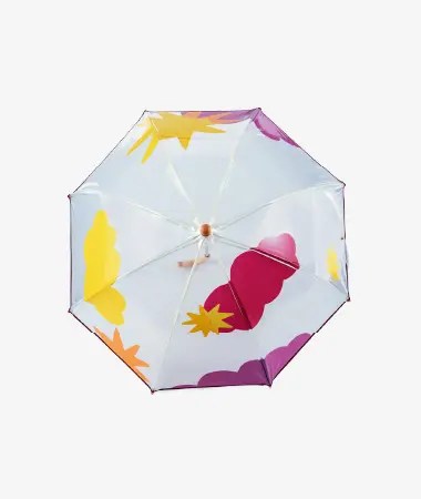 Parapluie enfant transparent cloche nuages & étoiles Maido - bordeaux et jaune - Anatole | Manoir Plume