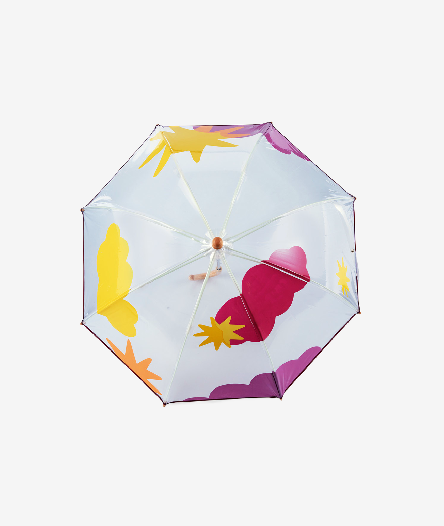 Parapluie enfant transparent cloche nuages & étoiles Maido - bordeaux et jaune - Anatole | Manoir Plume
