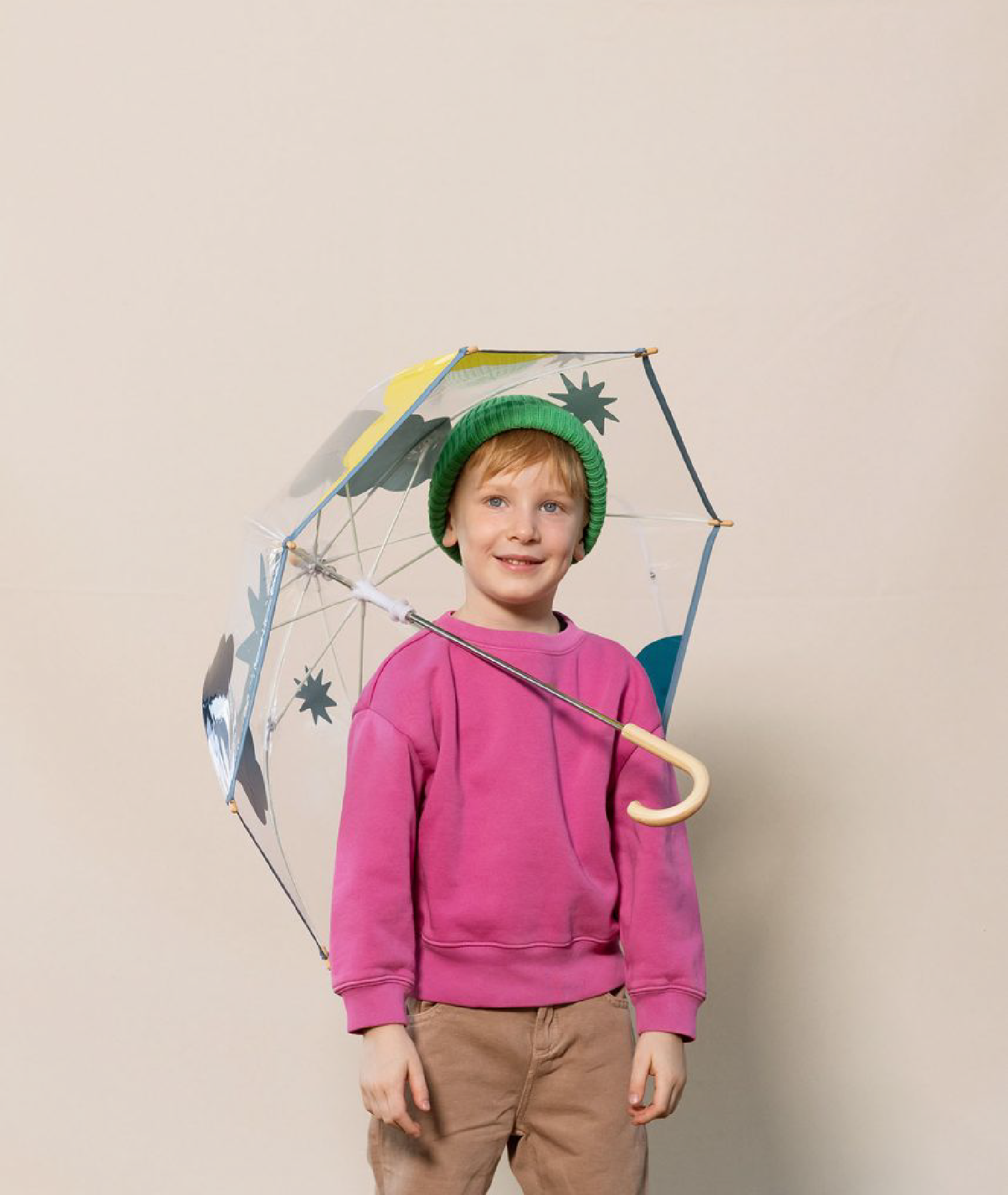 Parapluie enfant transparent cloche nuages & étoiles Svalbard - bleu et jaune - Anatole | Manoir Plume