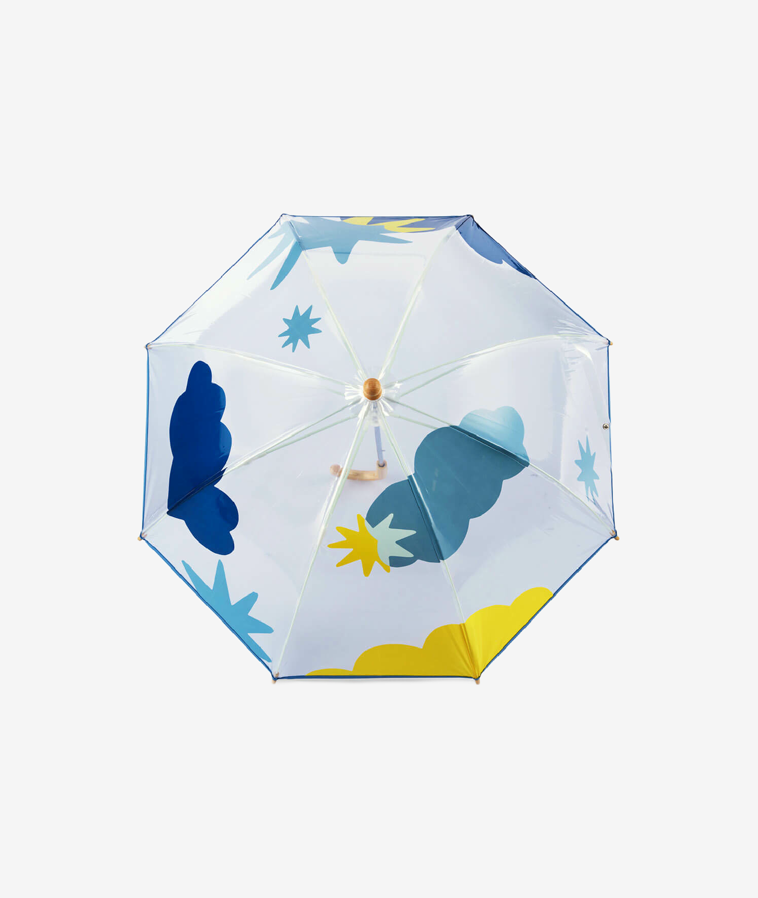 Parapluie enfant transparent cloche nuages & étoiles Svalbard - bleu et jaune - Anatole | Manoir Plume