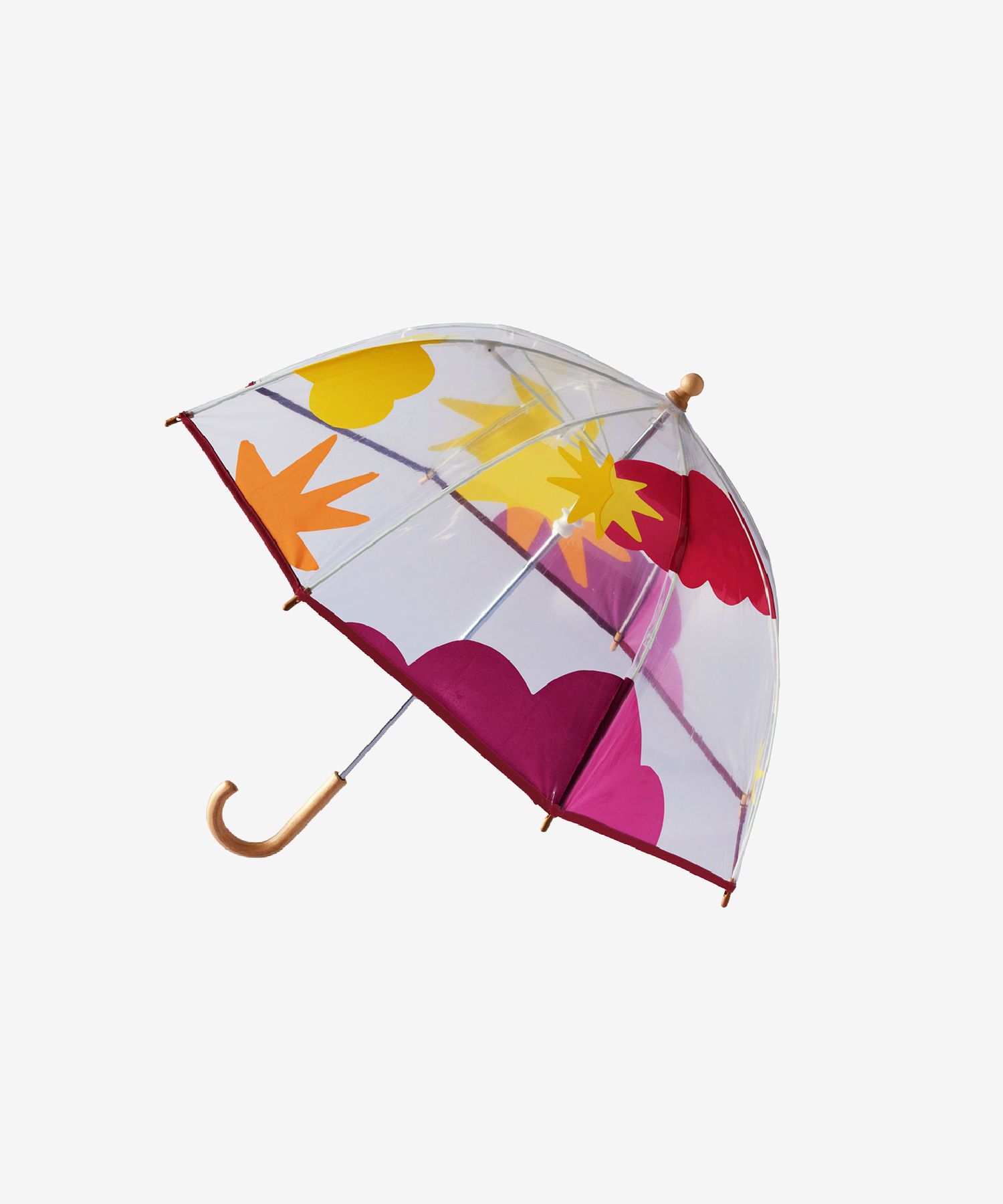 Parapluie enfant transparent cloche nuages & étoiles Maido - bordeaux et jaune - Anatole | Manoir Plume