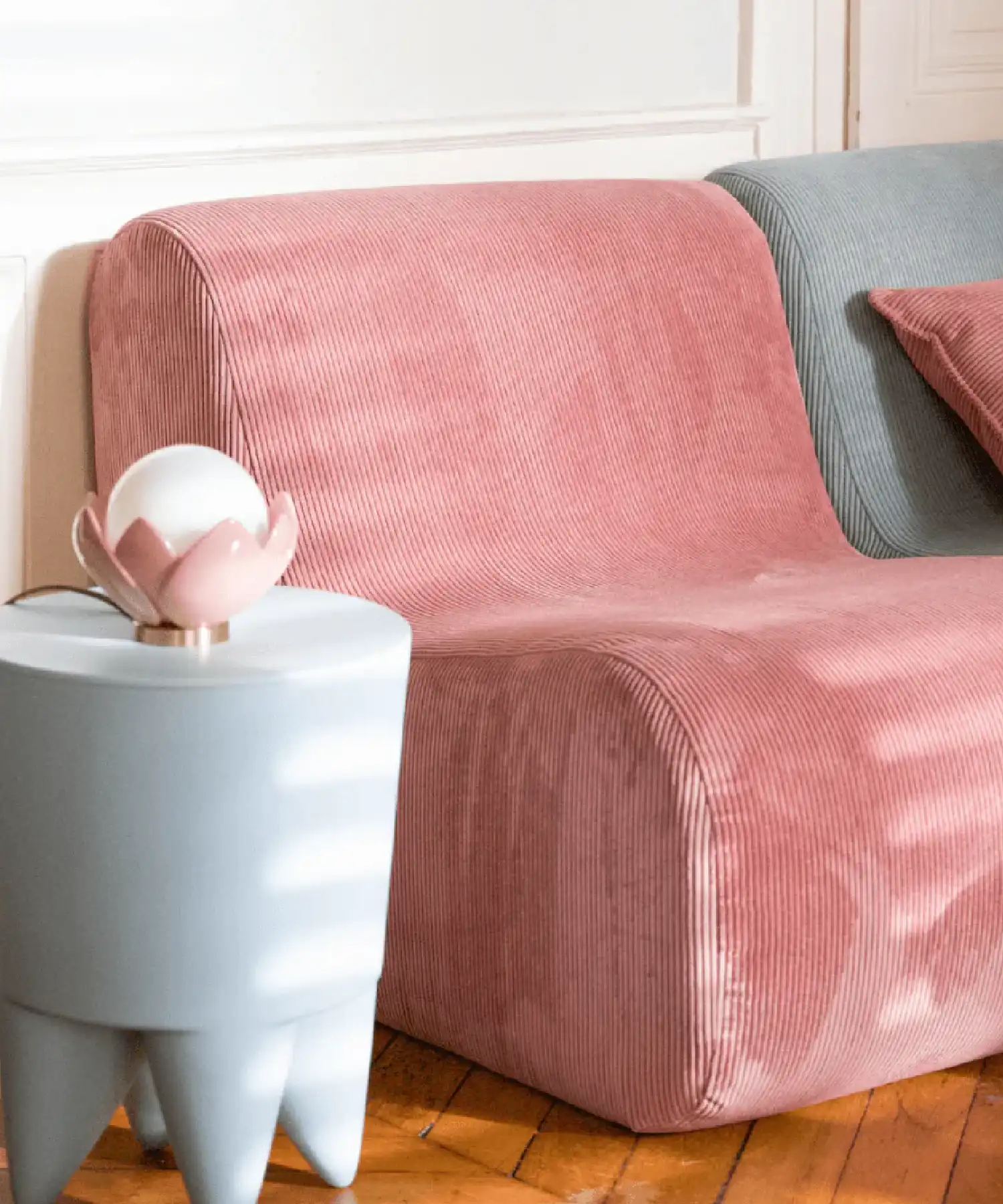 Housse de chauffeuse Pop en velours côtelé - rose - Maison Jeudi | Manoir Plume