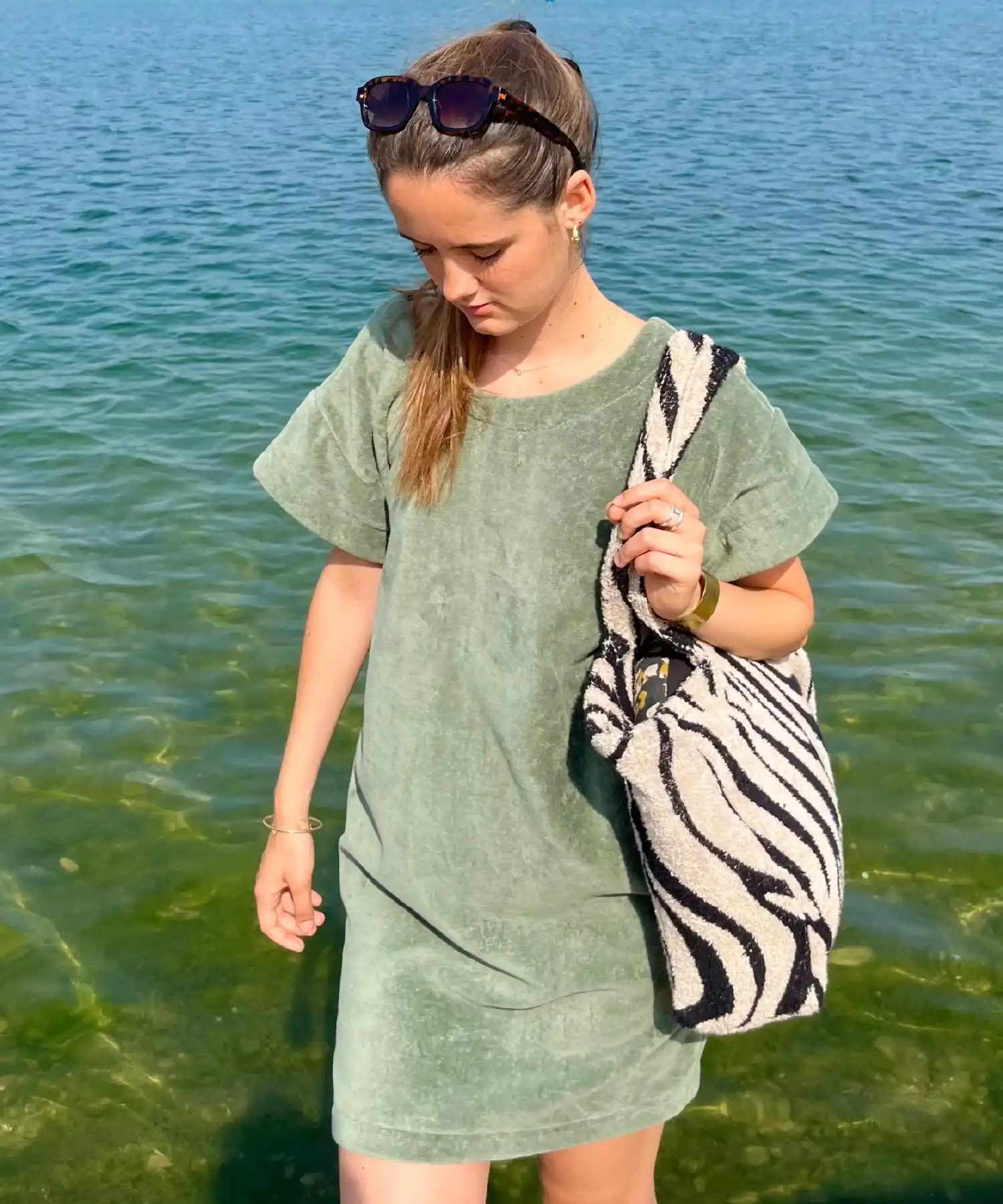 Robe courte en coton bio - sauge - Atelier Dune | Manoir Plume