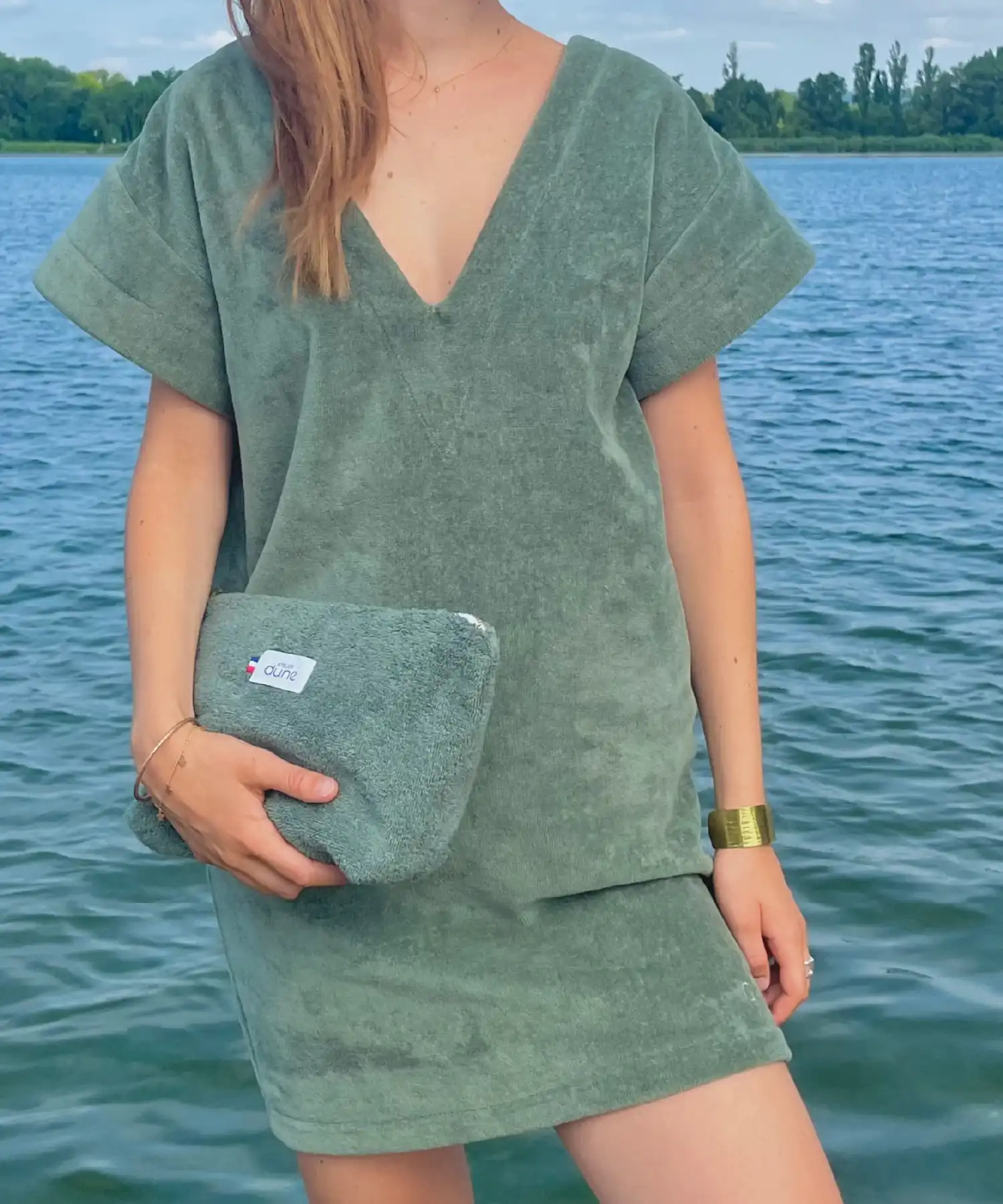 Robe courte en coton bio - sauge - Atelier Dune | Manoir Plume