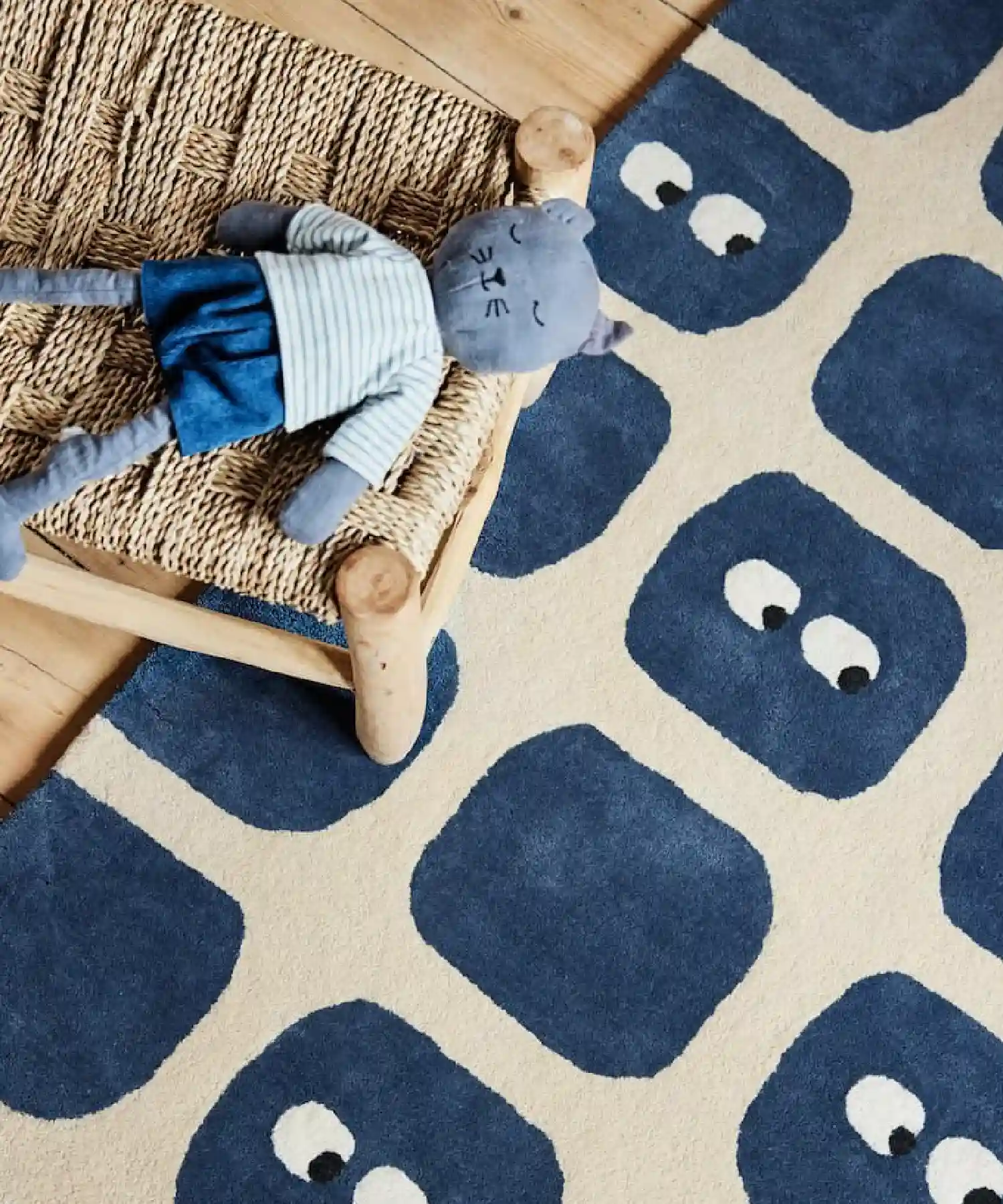 Tapis enfant en coton bio Bidules - bleu marine - Bleuu Studio | Manoir Plume