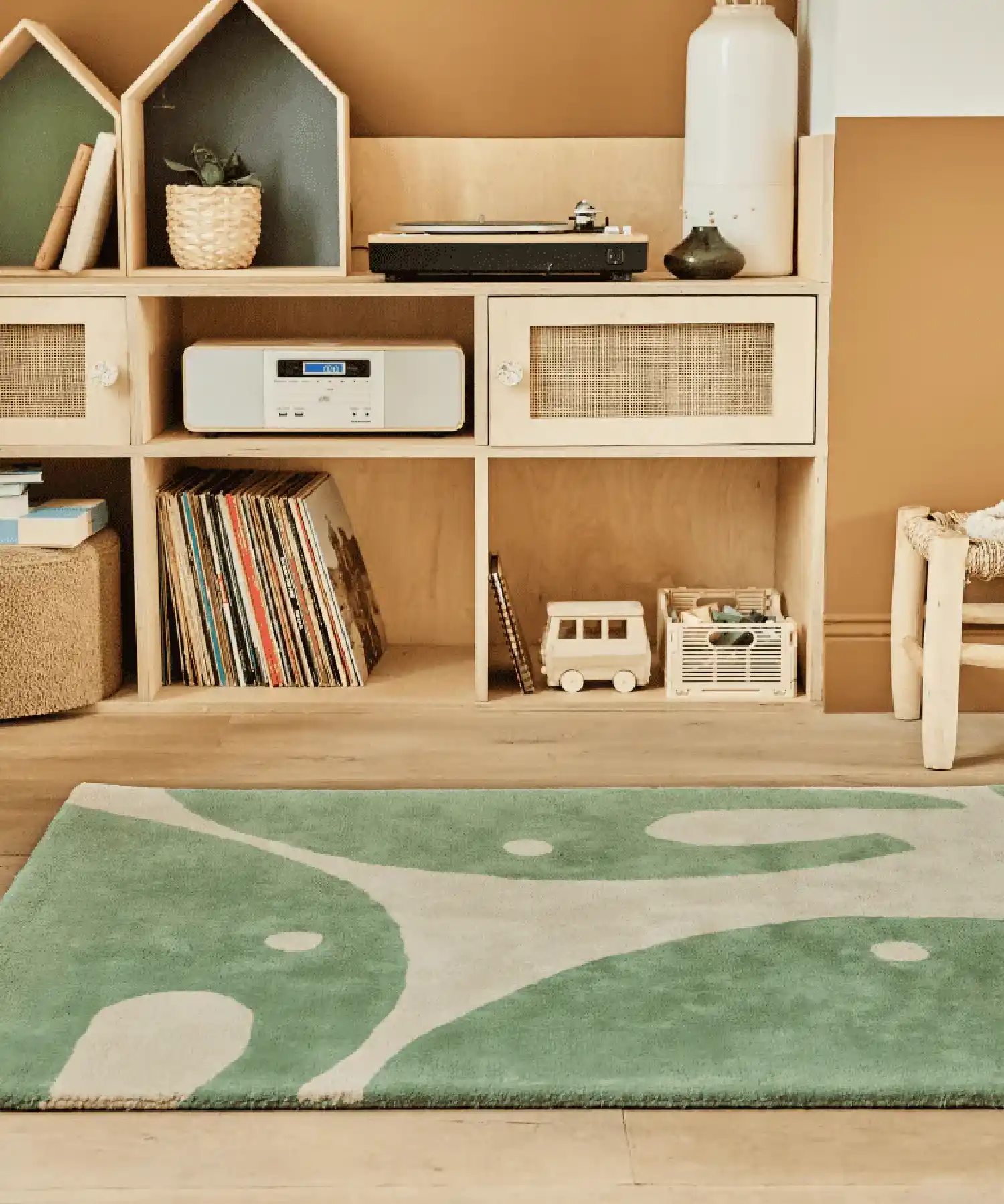 Tapis enfant en coton bio Éléphant - vert - Bleuu Studio | Manoir Plume