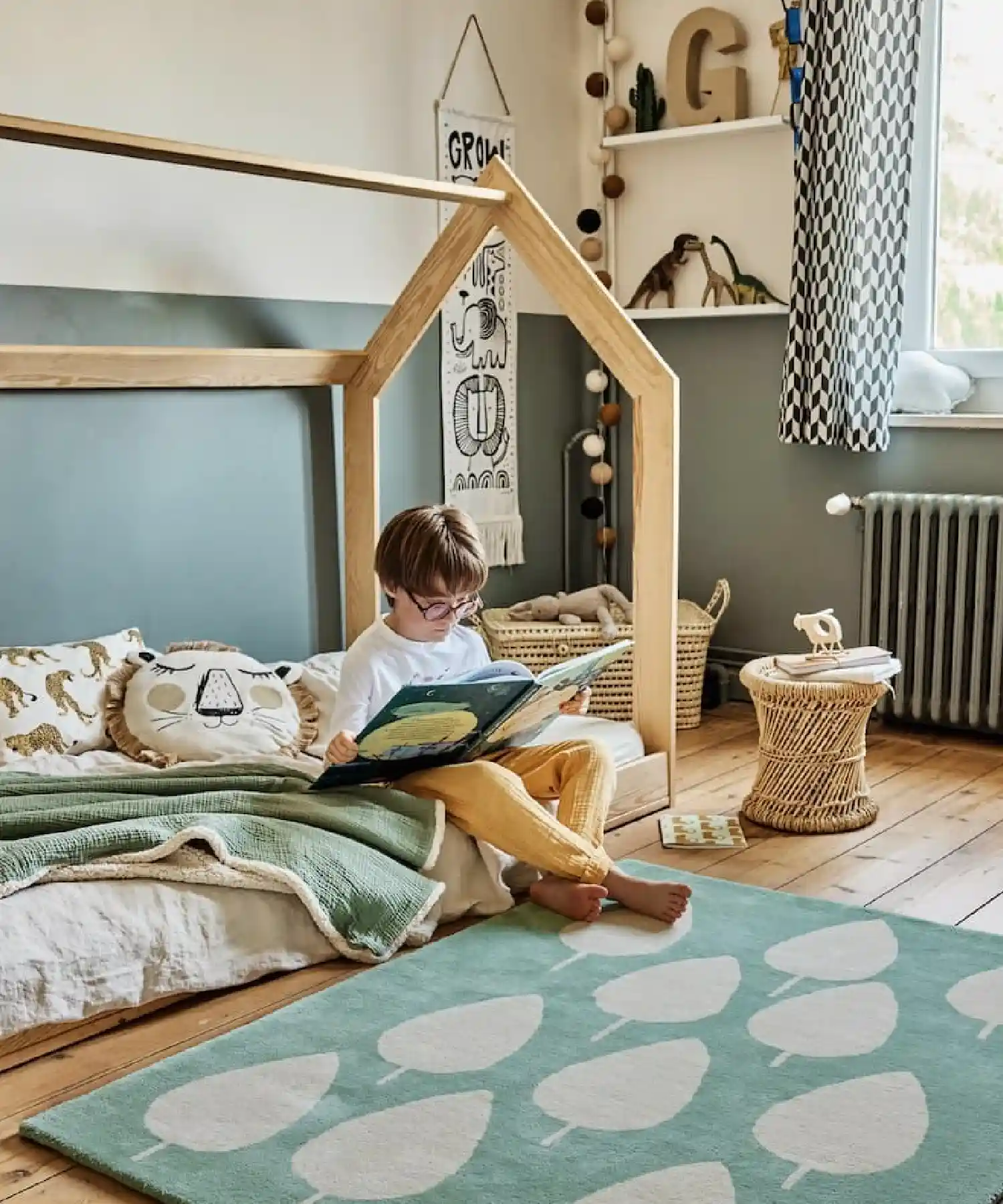 Tapis enfant en coton bio Forêt - vert - Bleuu Studio | Manoir Plume