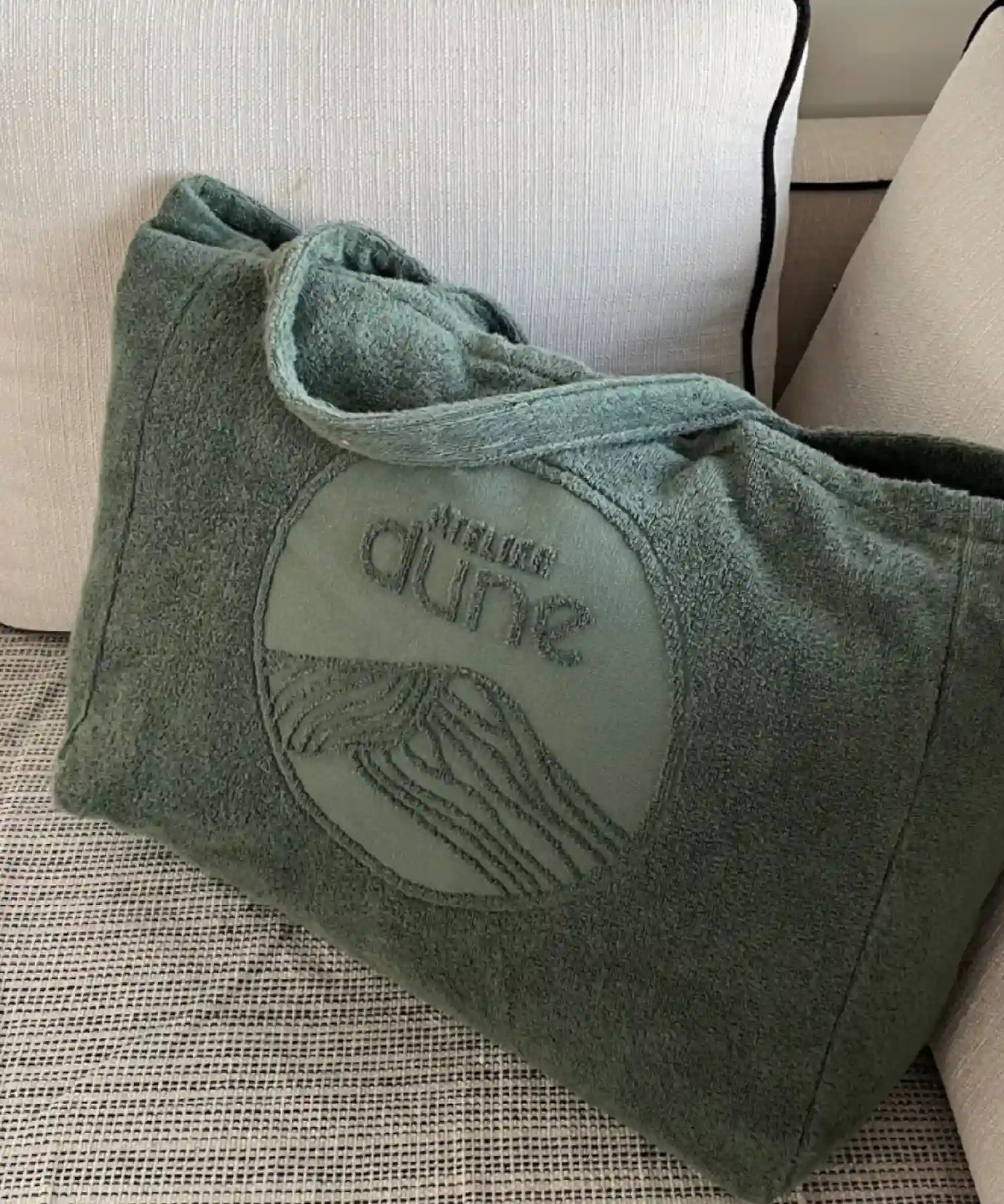 Totebag en éponge bouclette en coton bio - M - sauge - Atelier Dune | Manoir Plume