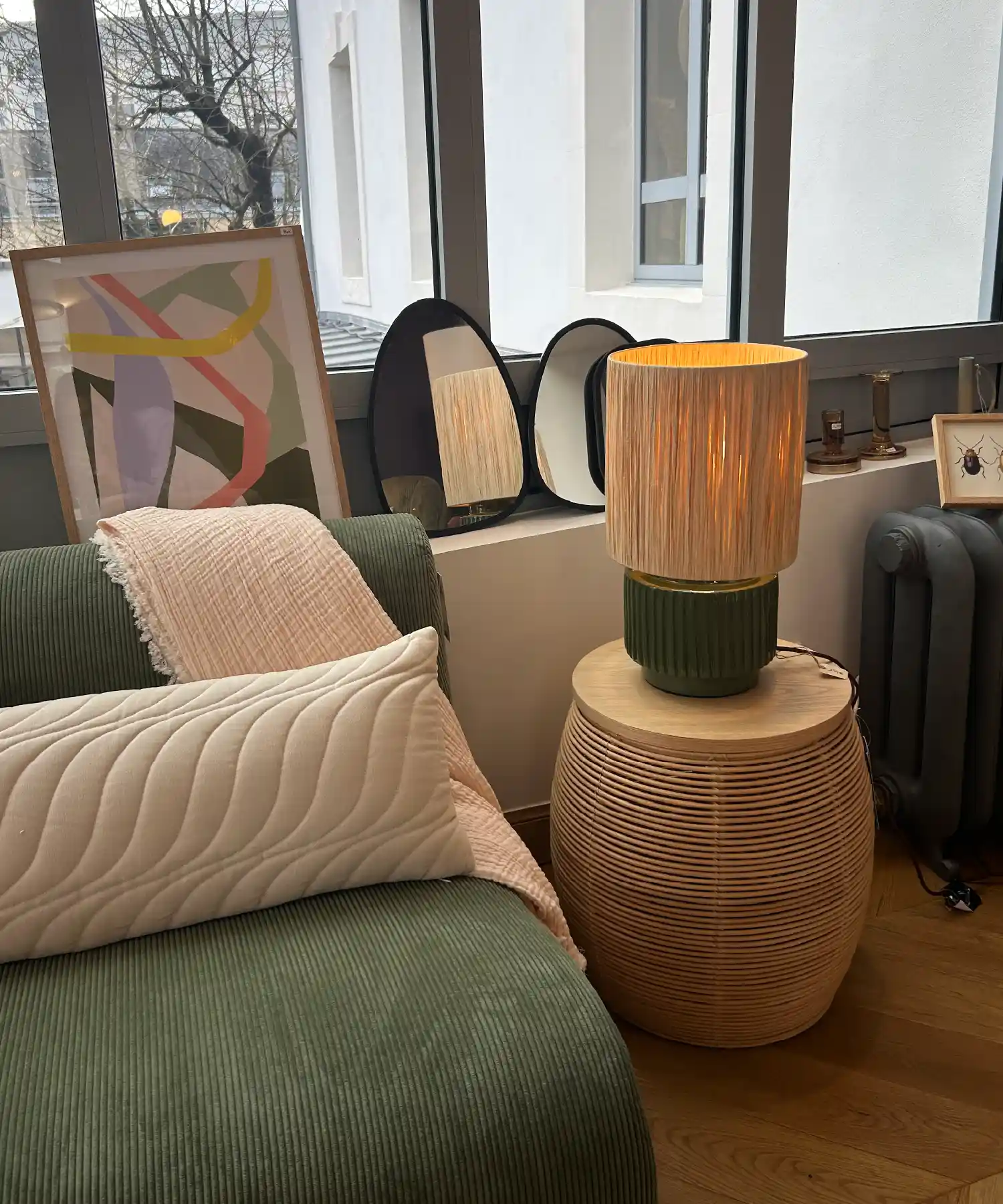 Grande lampe à poser Cordoba en terracotta et tissu - kaki - Pomax | Manoir Plume