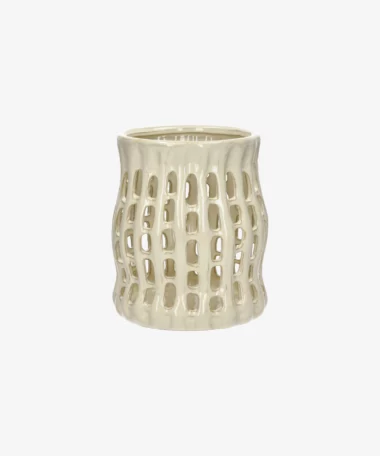 Photophore Nerida en grès Ø19x22cm - beige - Pomax | Manoir Plume