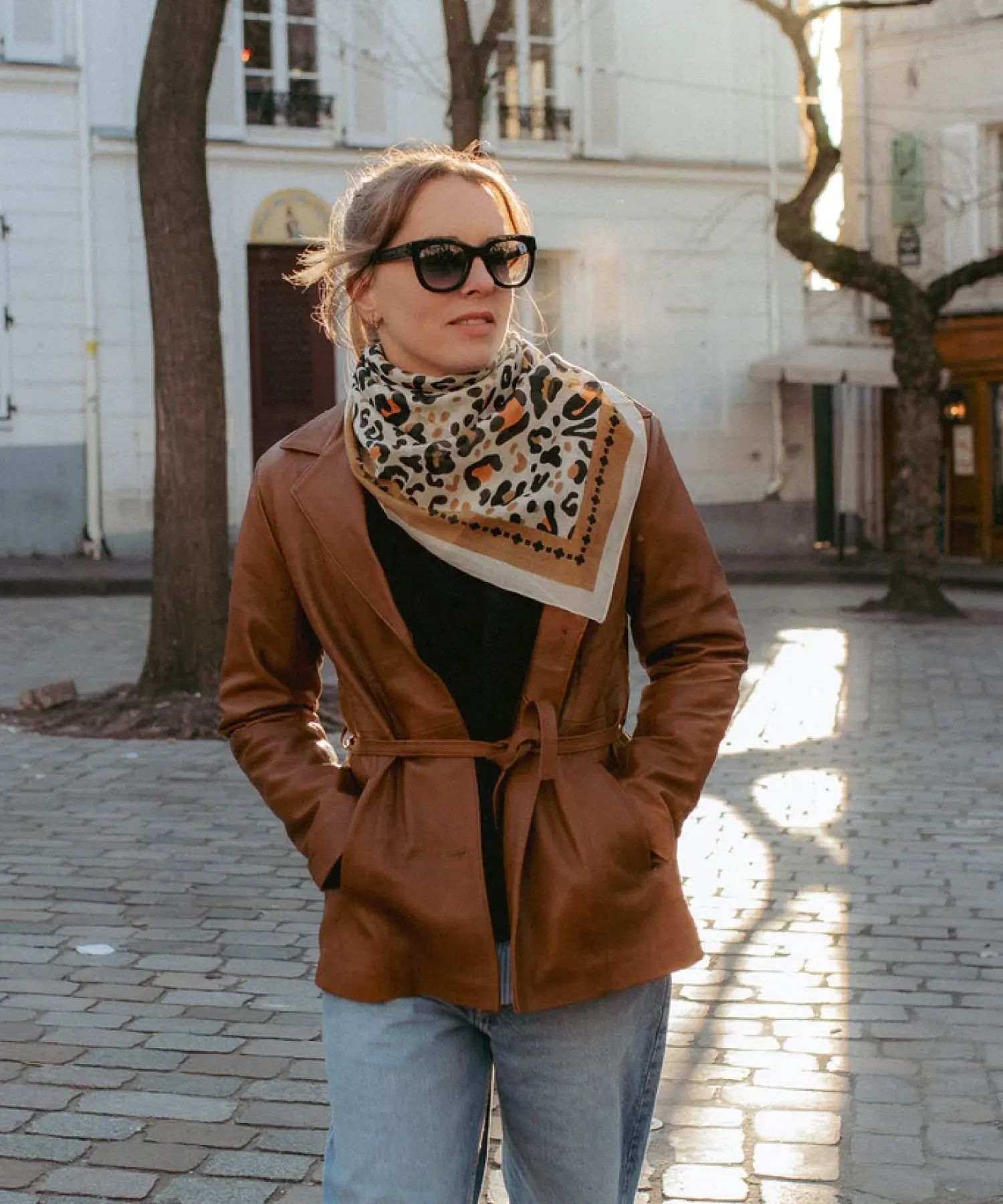 Foulard en coton Léo - beige et camel - Maison Lecomte Flament | Manoir Plume
