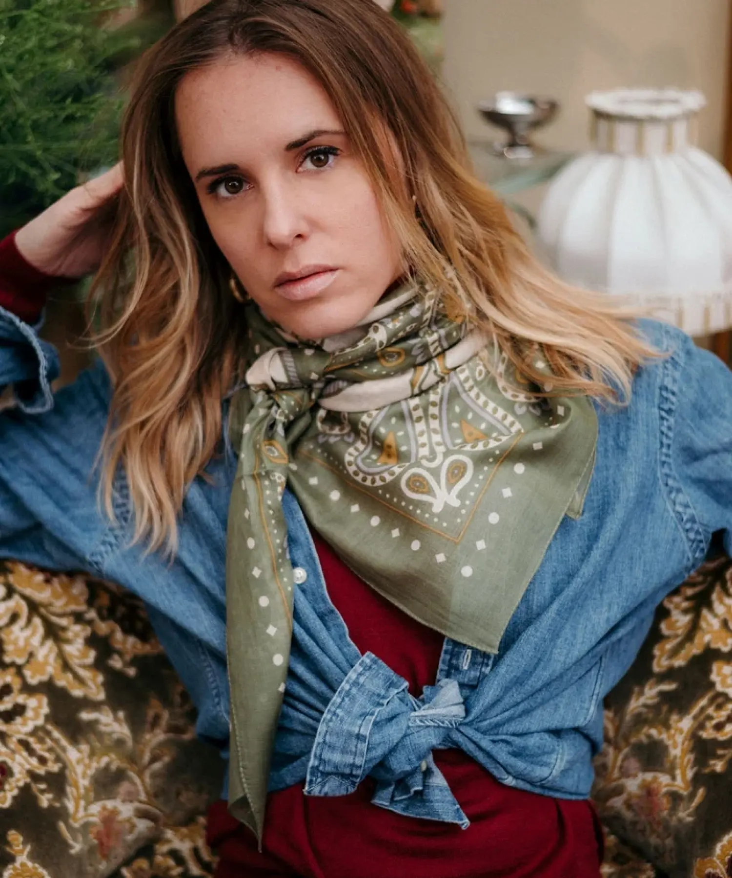 Foulard en coton Rodéo - kaki - Maison Lecomte Flament | Manoir Plume