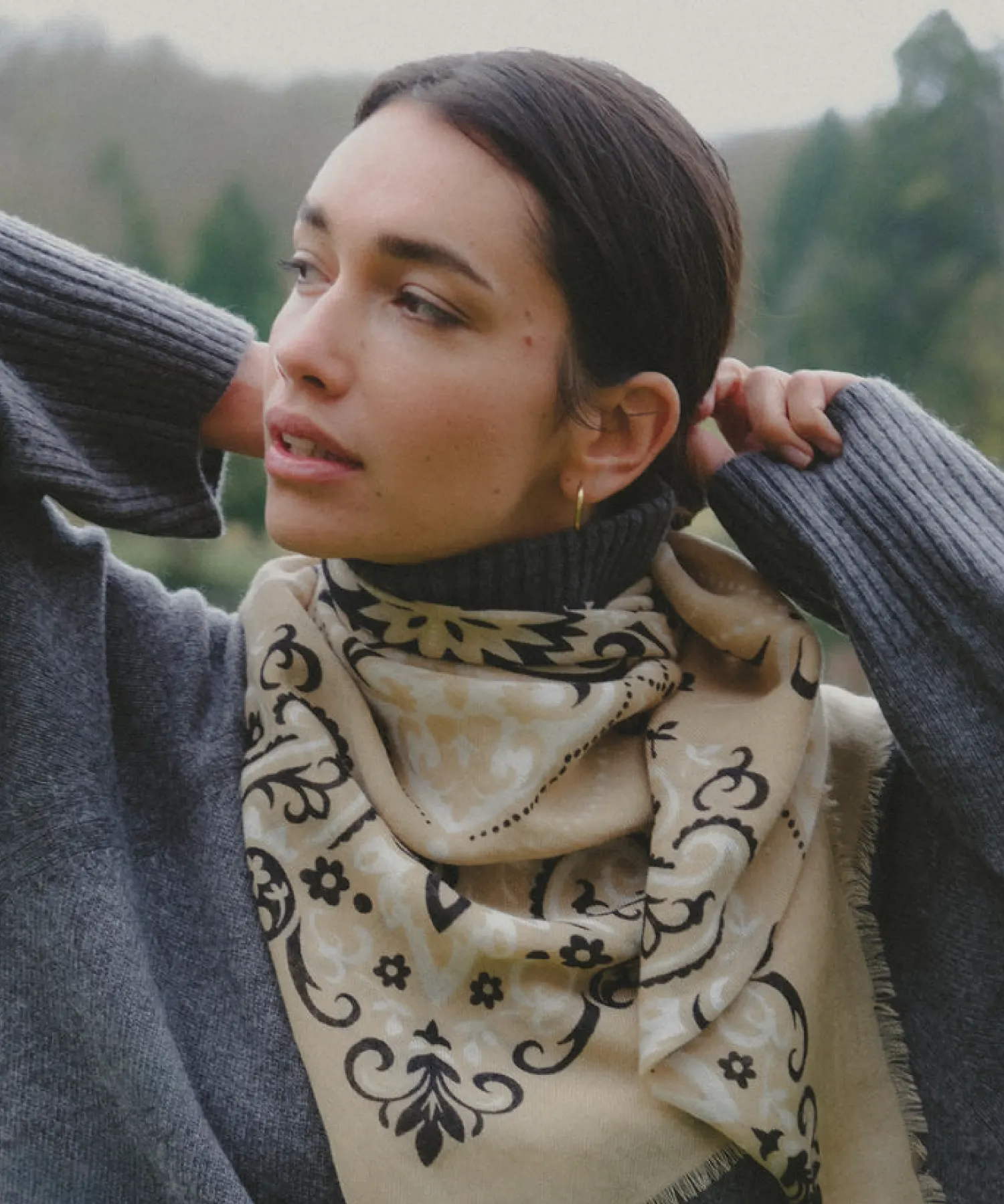 Foulard en laine et soie Bandana - beige - Maison Lecomte Flament | Manoir Plume