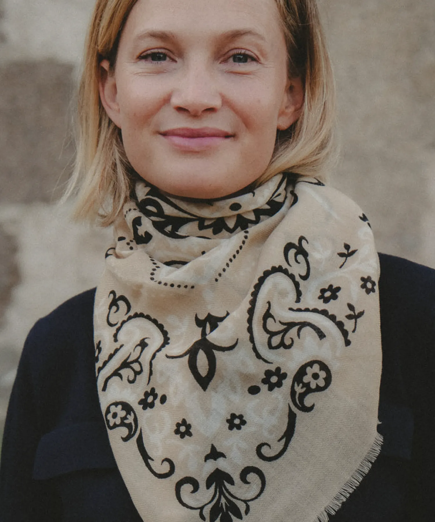 Foulard en laine et soie Bandana - beige - Maison Lecomte Flament | Manoir Plume