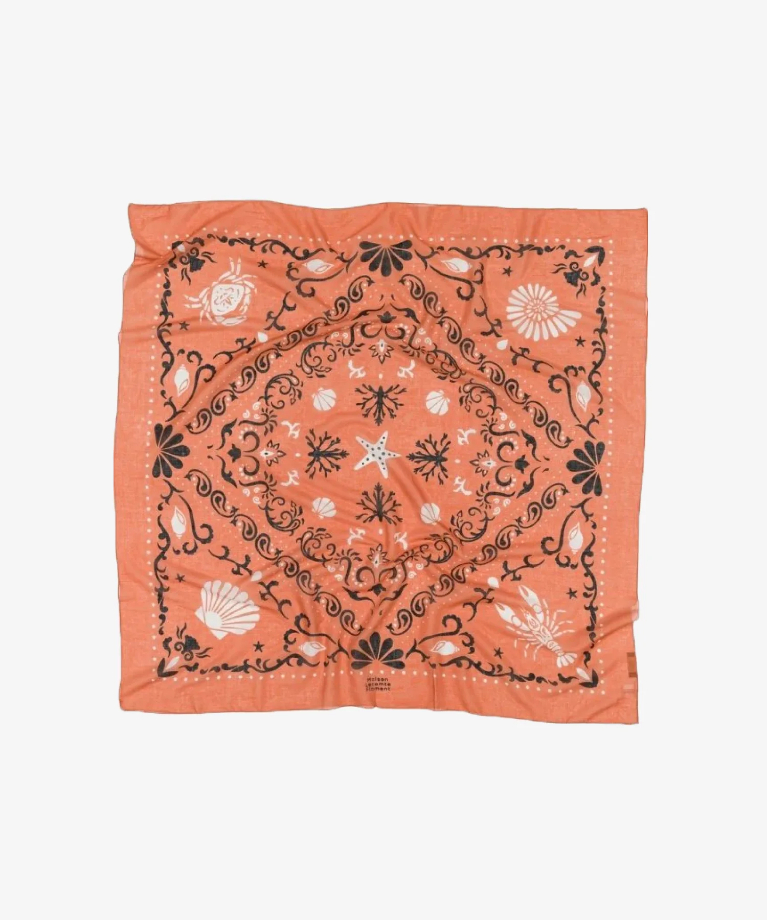 Foulard en coton Bandana Crustacés - rose corail - Maison Lecomte Flament | Manoir Plume