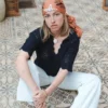 Foulard en coton Bandana Crustacés - rose corail - Maison Lecomte Flament | Manoir Plume