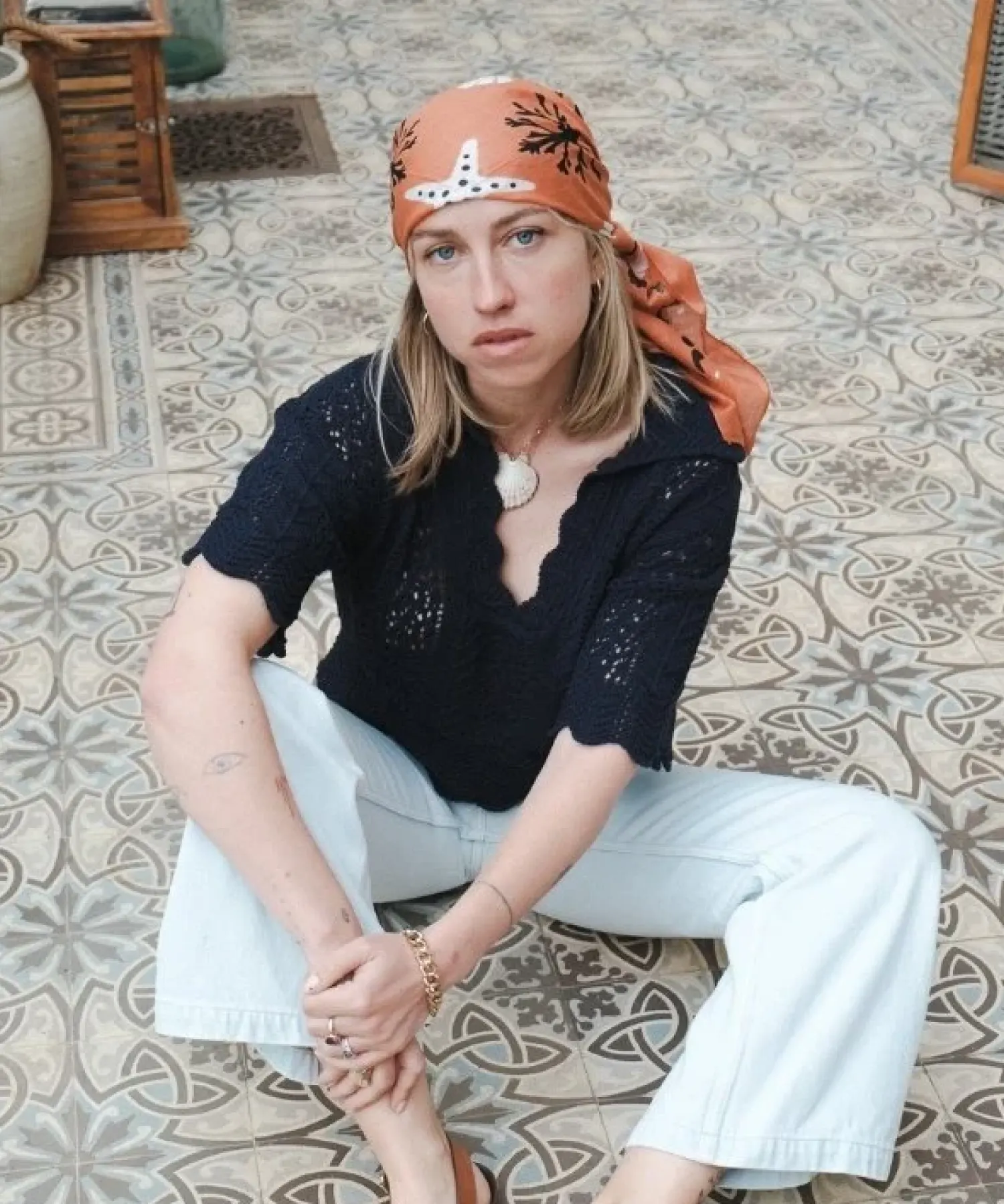 Foulard en coton Bandana Crustacés - rose corail - Maison Lecomte Flament | Manoir Plume