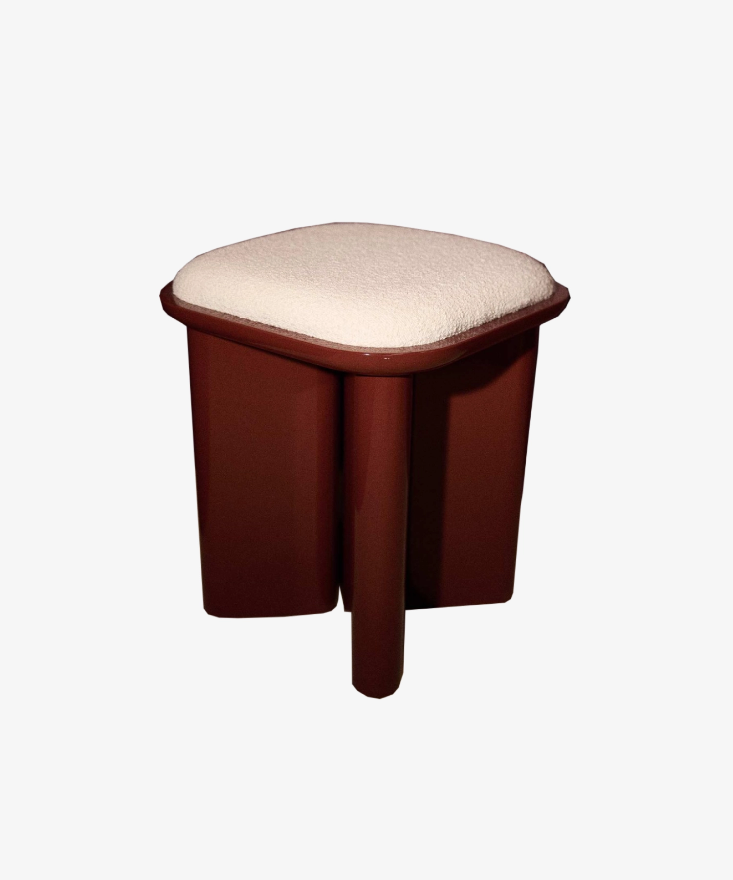 Pouf en bouclette et placage de frêne Lazare - bordeaux et crème - Gabrielle Paris | Manoir Plume