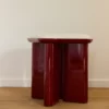 Pouf en bouclette et placage de frêne Lazare - bordeaux et crème - Gabrielle Paris | Manoir Plume