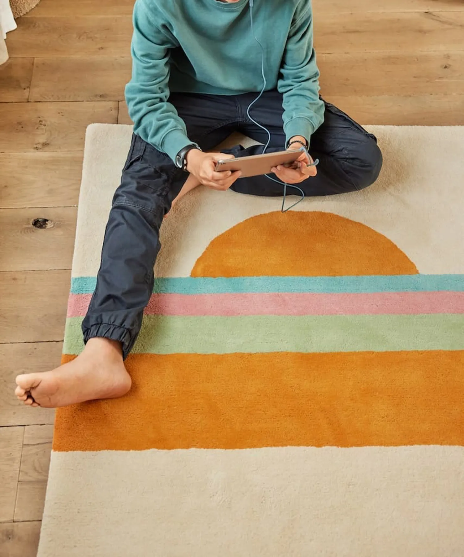 Tapis enfant en coton bio Sunset - orange - Bleuu Studio | Manoir Plume