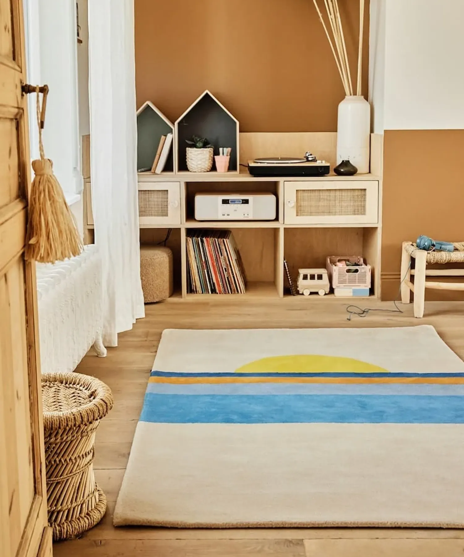 Tapis enfant en coton bio Sunset - bleu - Bleuu Studio | Manoir Plume