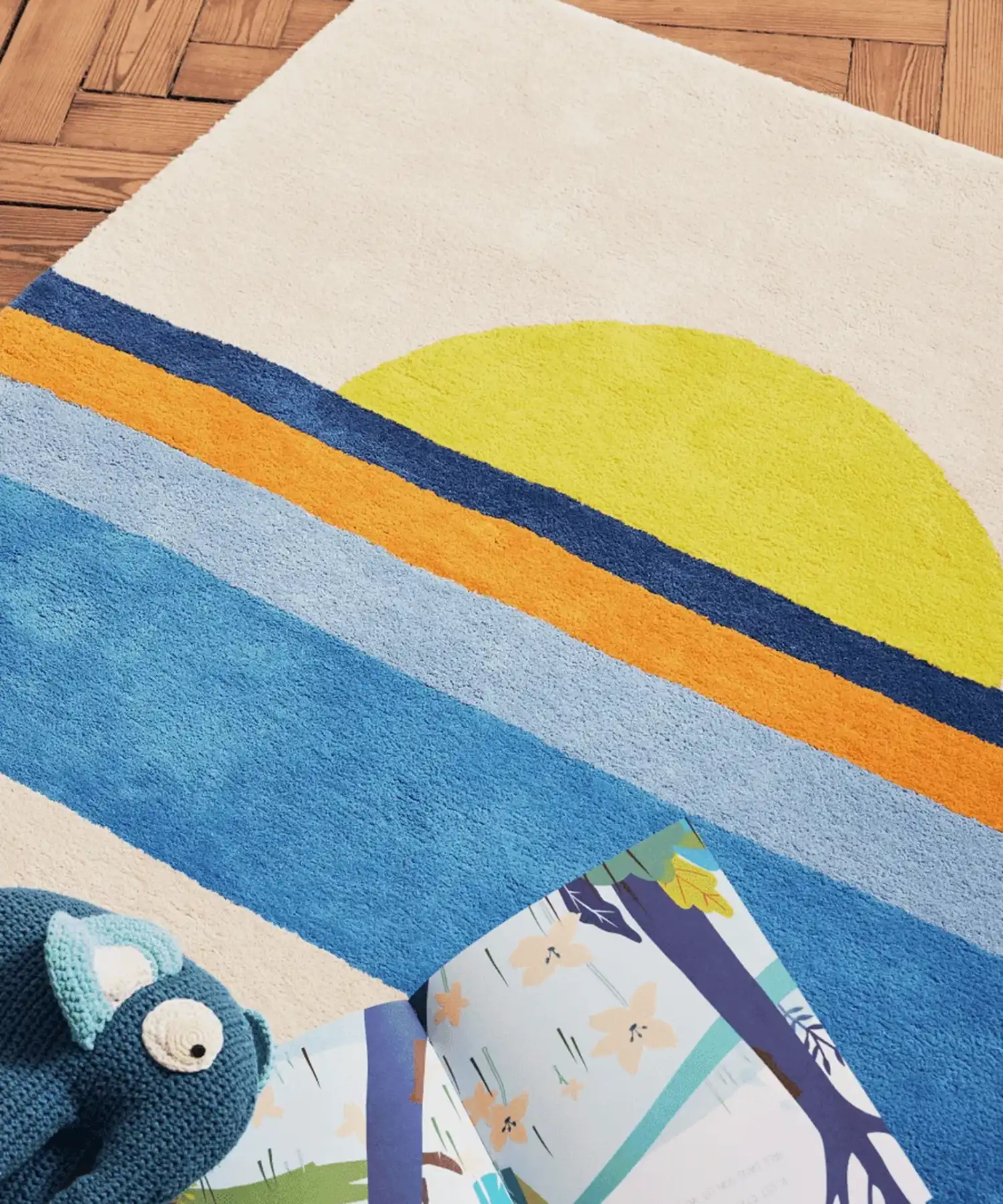 Tapis enfant en coton bio Sunset - bleu - Bleuu Studio | Manoir Plume